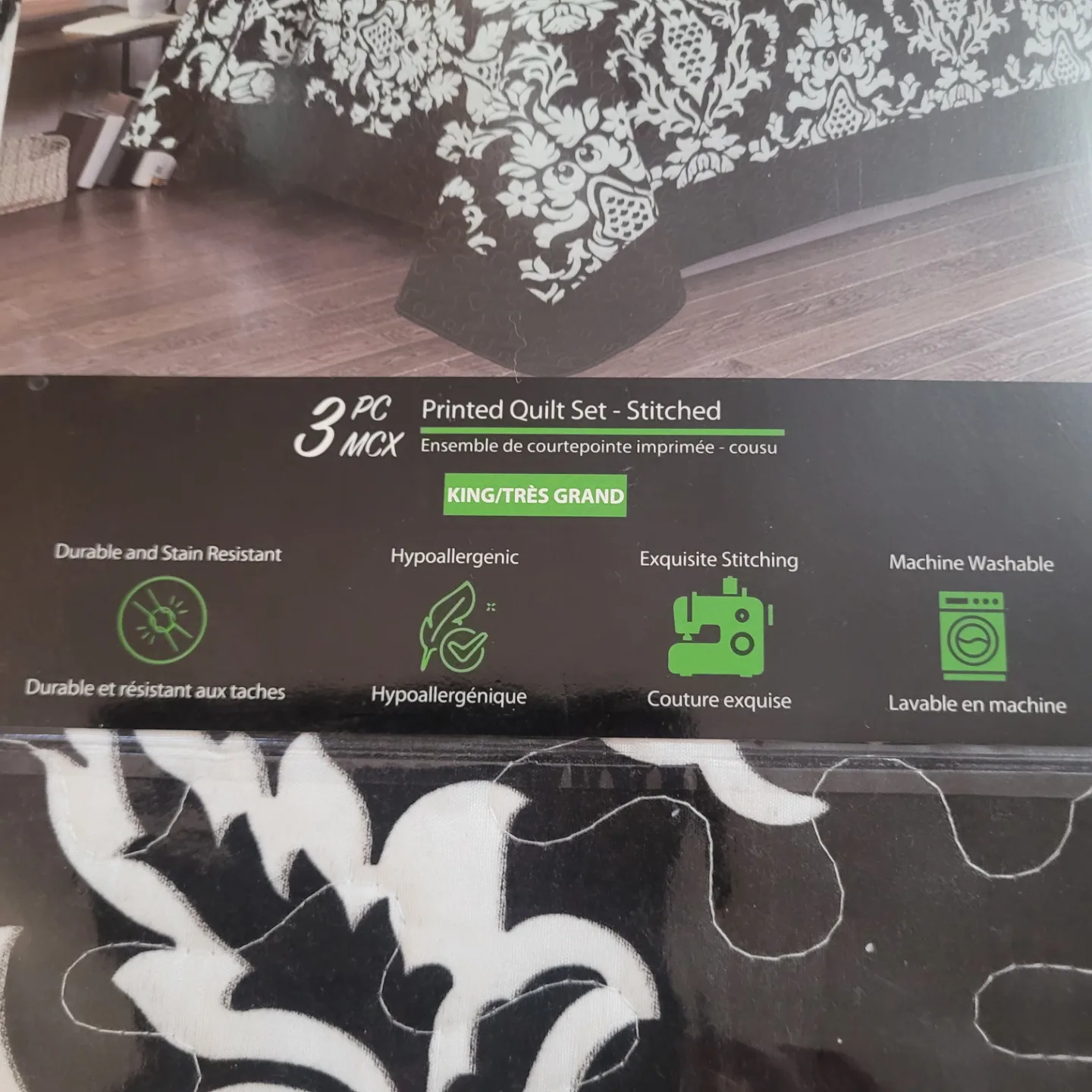 Grover King/Très Grand 3-Piece Quilted Set - Black & White image indicator(3)