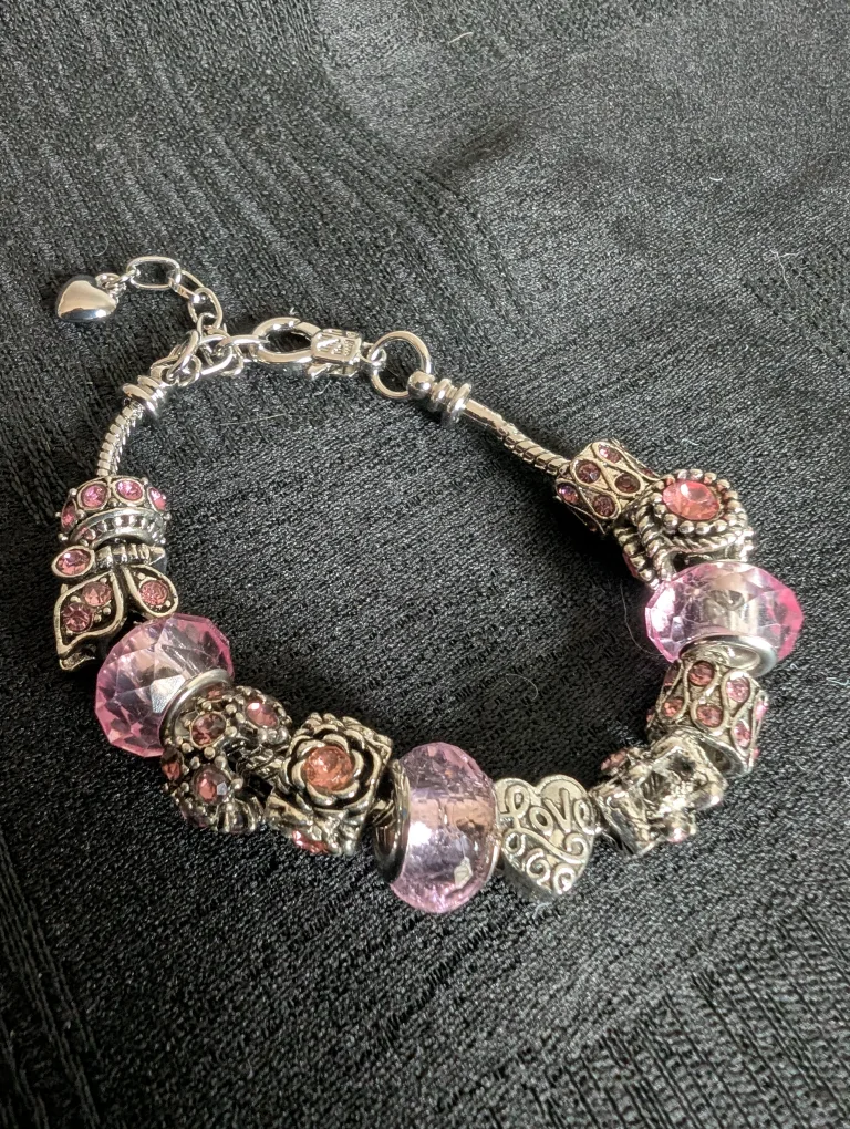 Pandora-esque Pink Crystal Charm Bracelet thumbnail