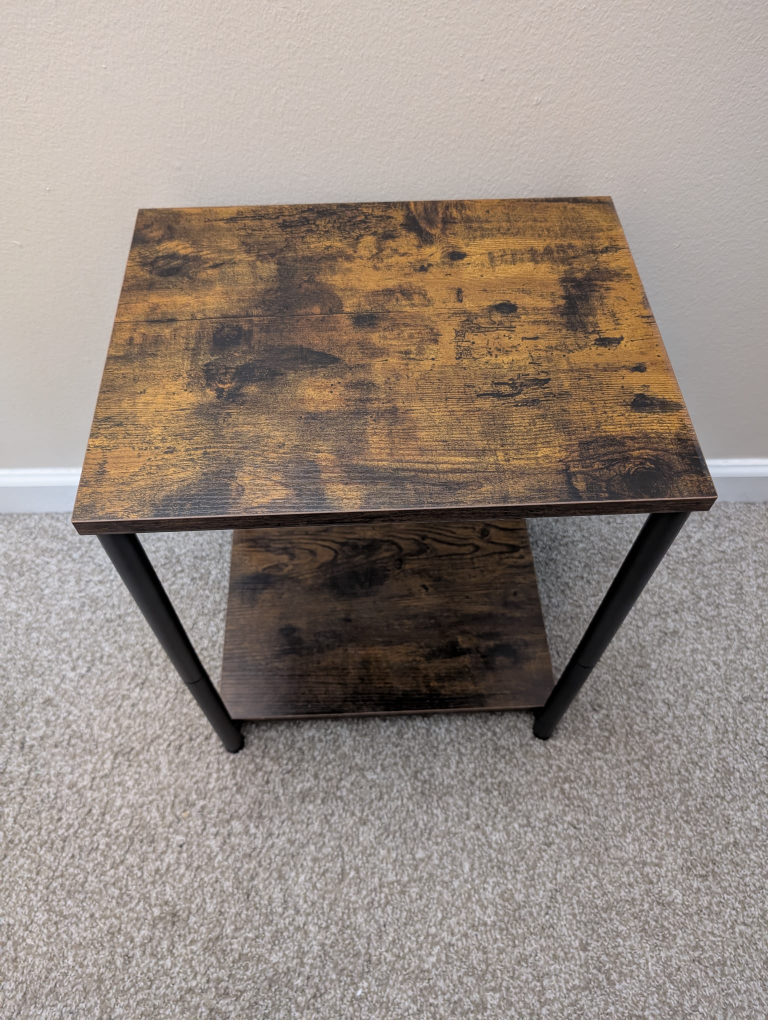 Pair of Rustic Brown End Tables with Black Metal Frame