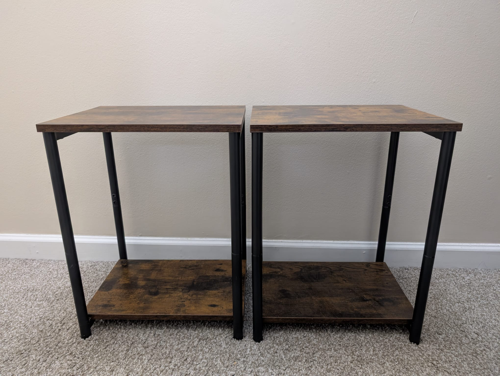 Pair of Rustic Brown End Tables with Black Metal Frame - photo 3