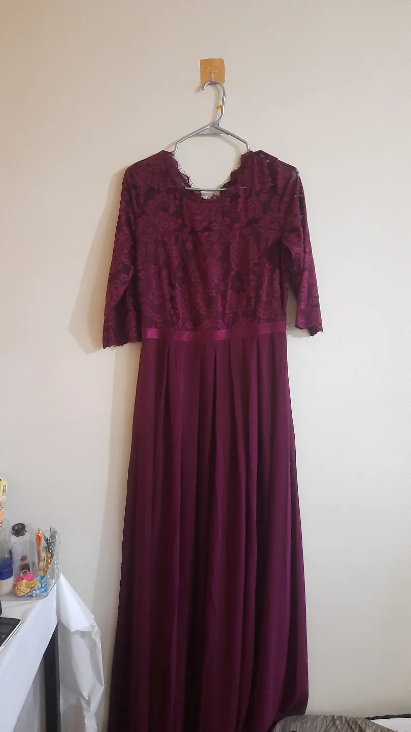 Burgundy Lace Maxi Dress thumbnail