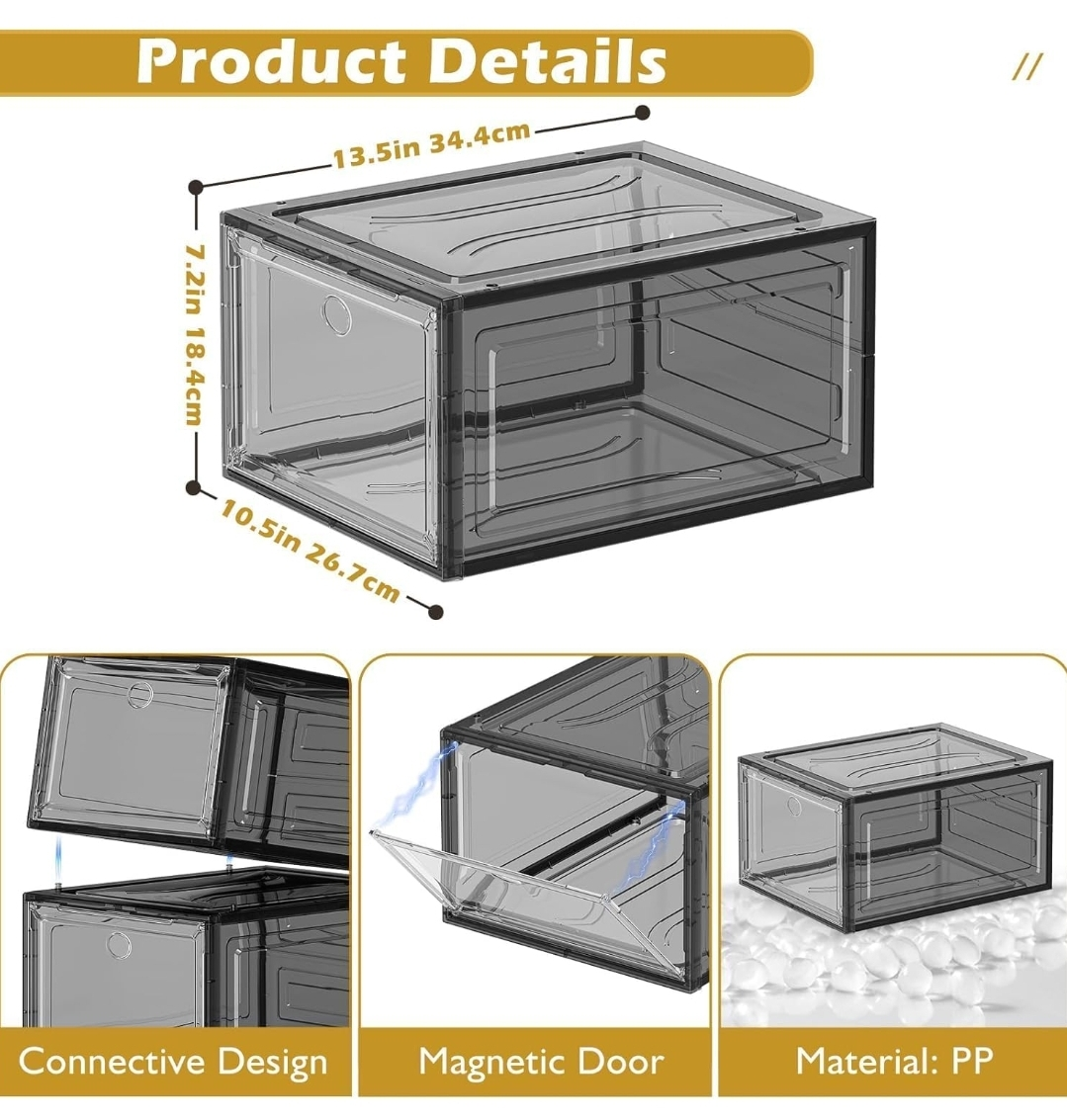 Set of 9 Stackable Clear Shoe Boxes with Magnetic Doors - photo 3
