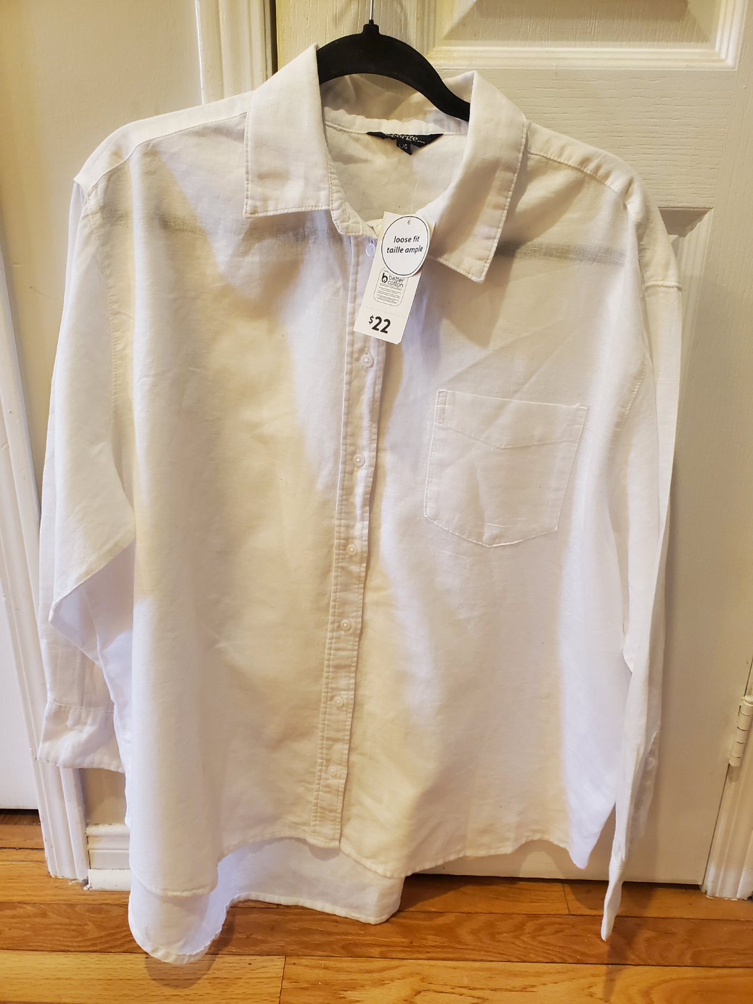 Women's Size Large, Button-Down Shirt - White and Blue