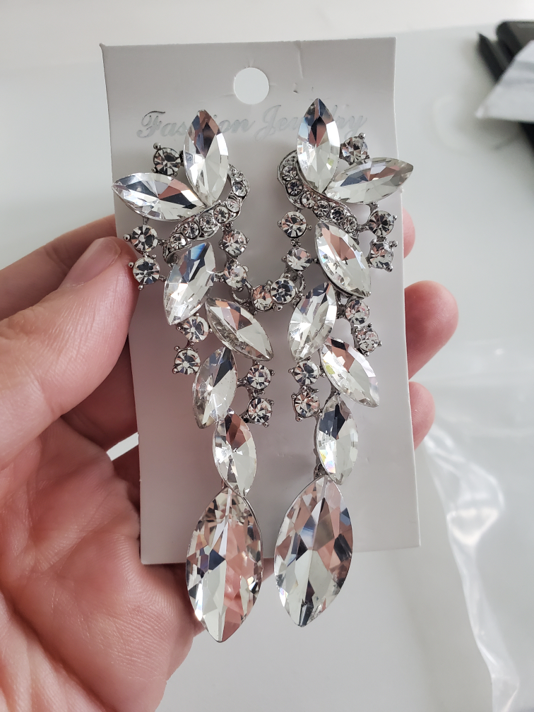 Art Deco Rhinestone Wedding Dangle Earrings - photo 2