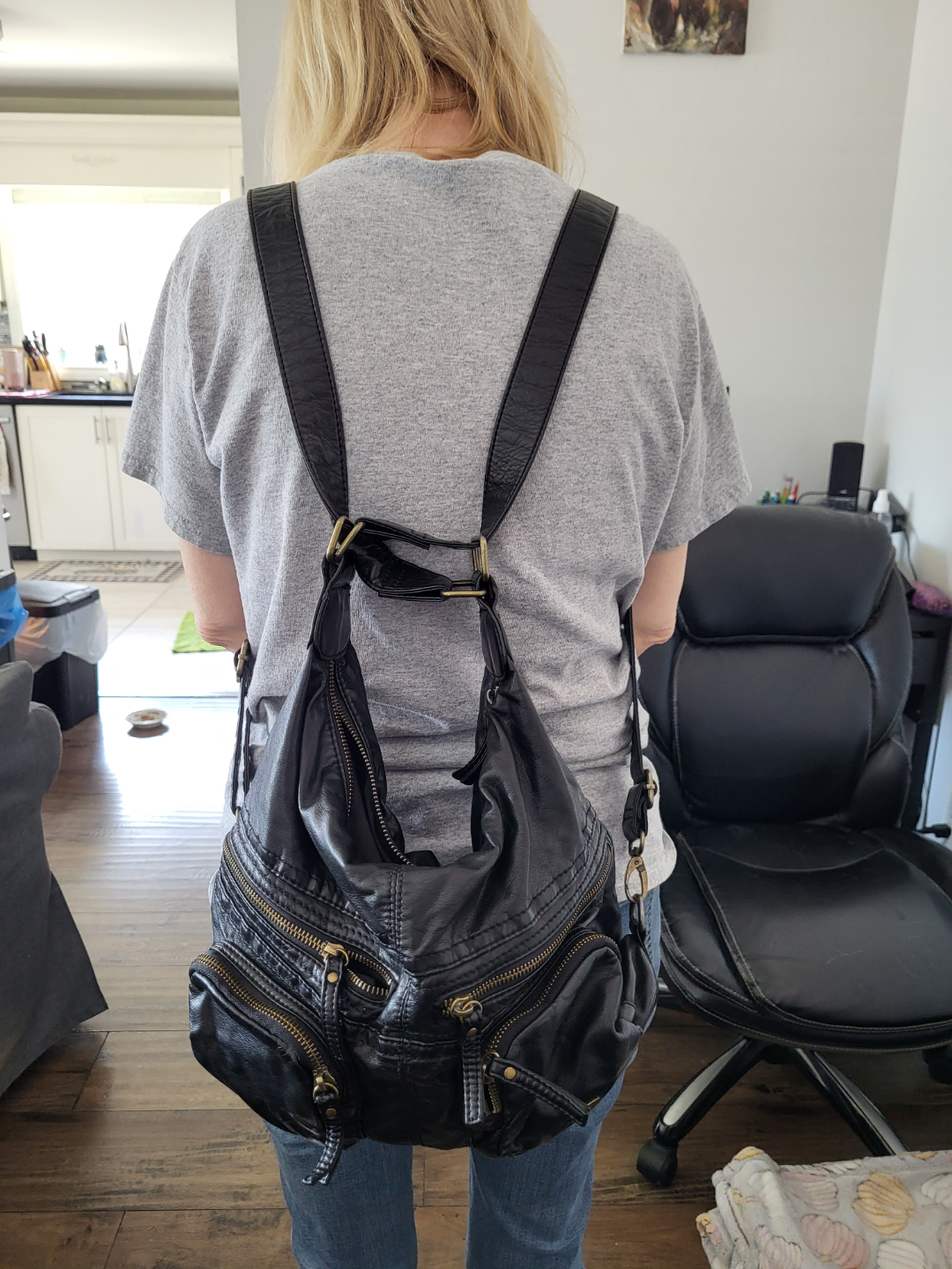 Black Leather Convertible Backpack Purse - photo 2