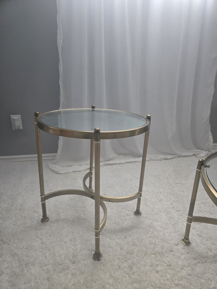 Mid-Century Modern Brass and Glass Coffee Table Set