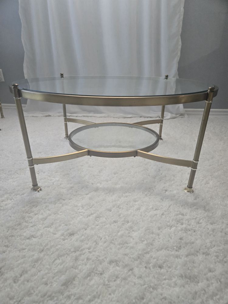 Mid-Century Modern Brass and Glass Coffee Table Set - photo 2