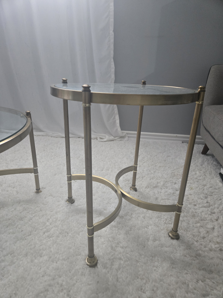 Mid-Century Modern Brass and Glass Coffee Table Set - photo 3
