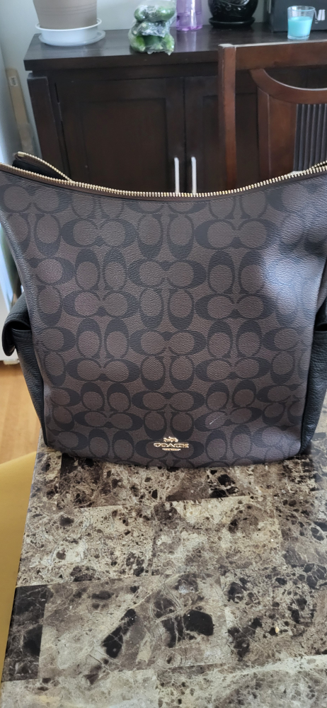 Coach Shoulder Bag Brown Signature Canvas