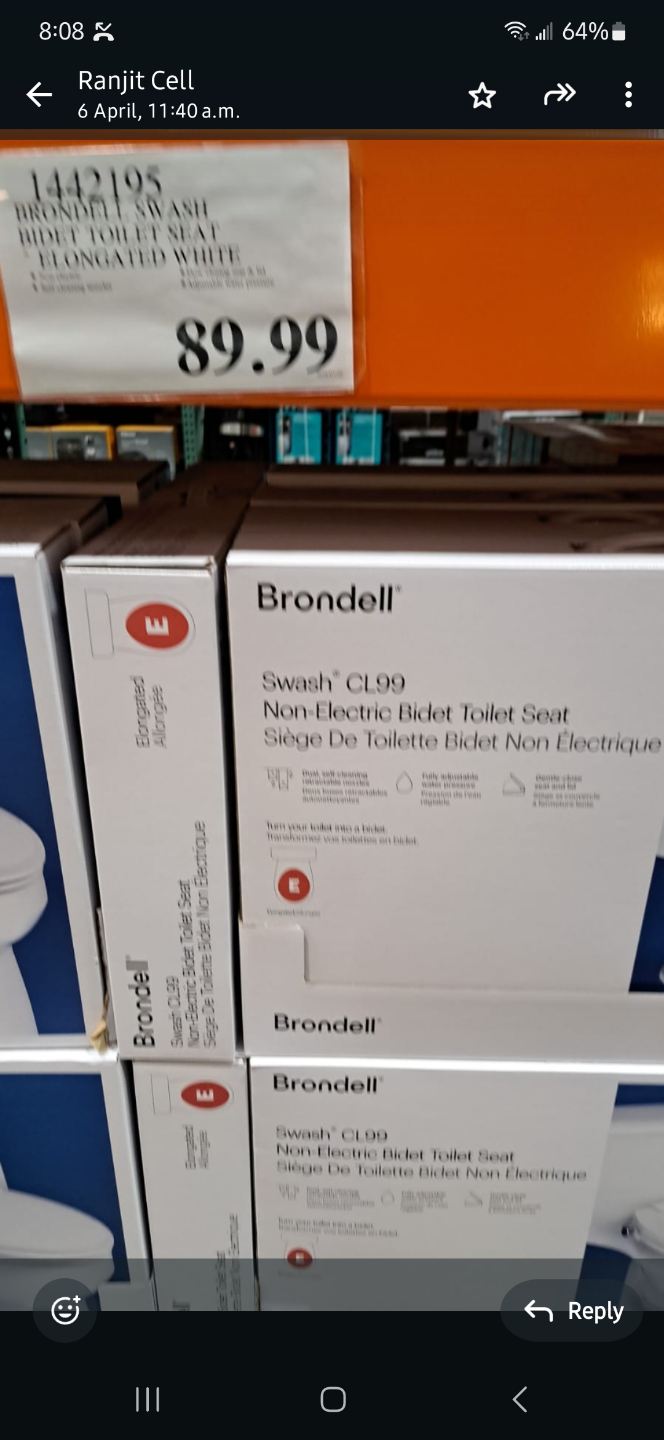 Brondell toilet seat bidet non electric