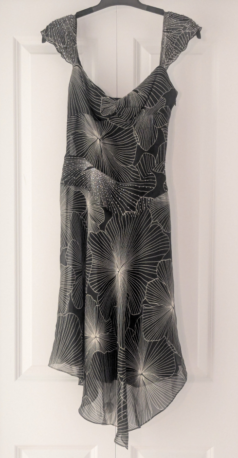 BCBG Maxazria Silk Black & White Beaded Evening Dress