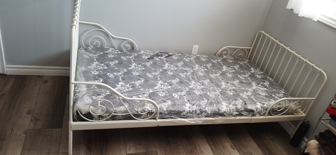 IKEA white Metal Twin Bed Frame and a mattress set - photo 3