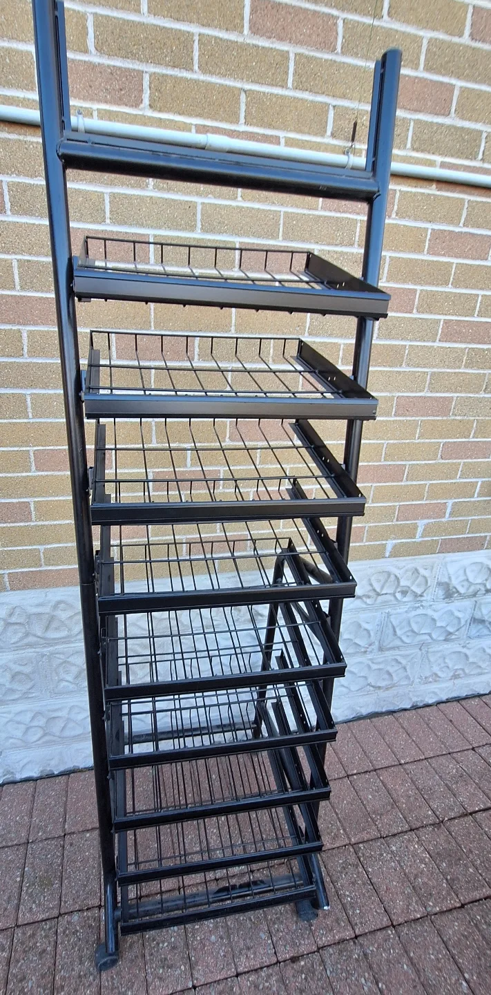 Black Metal Multi-Tiered Display Stand with Wheels thumbnail