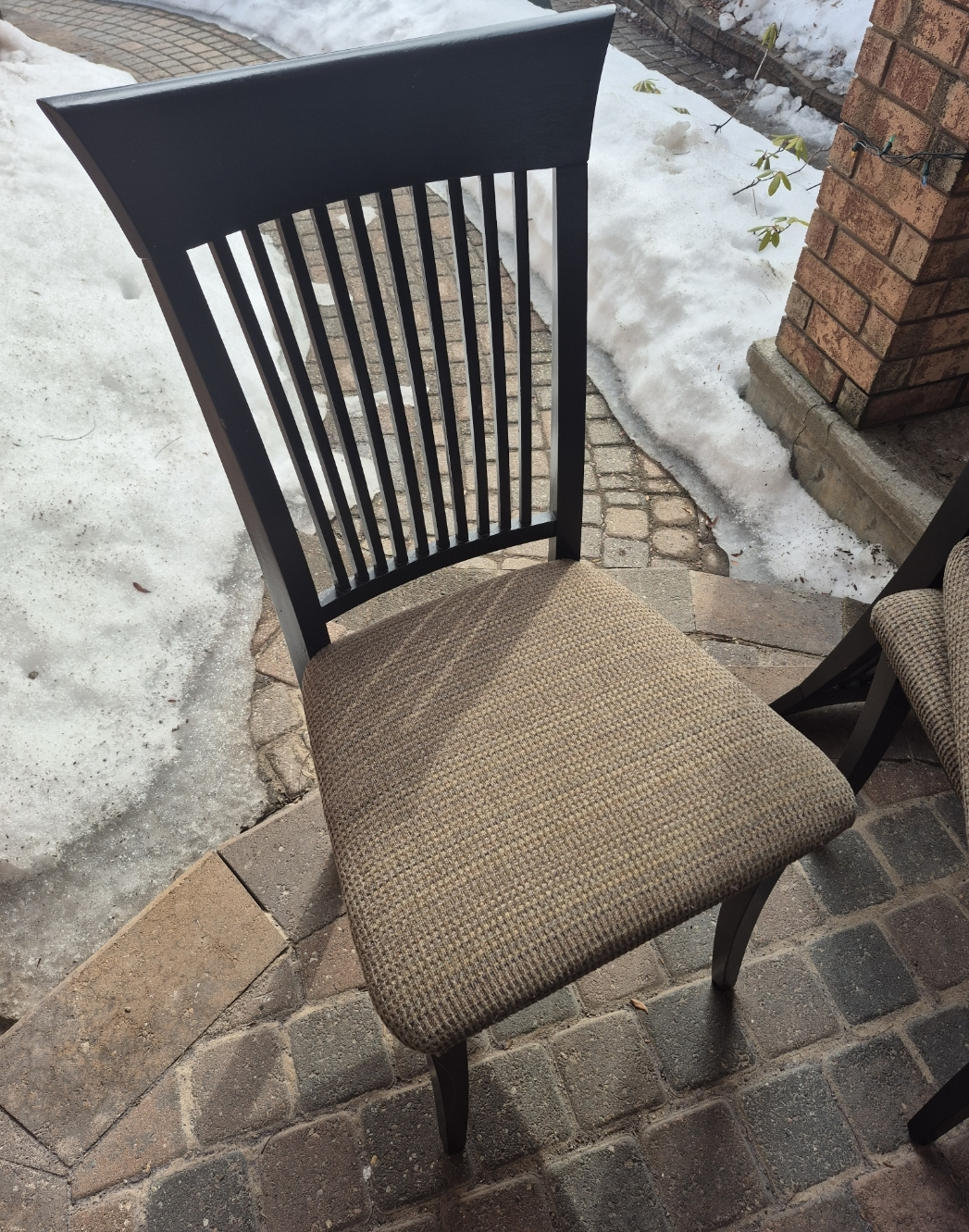 Dining Chair💚 - Brown Fabric Seat, Black Frame