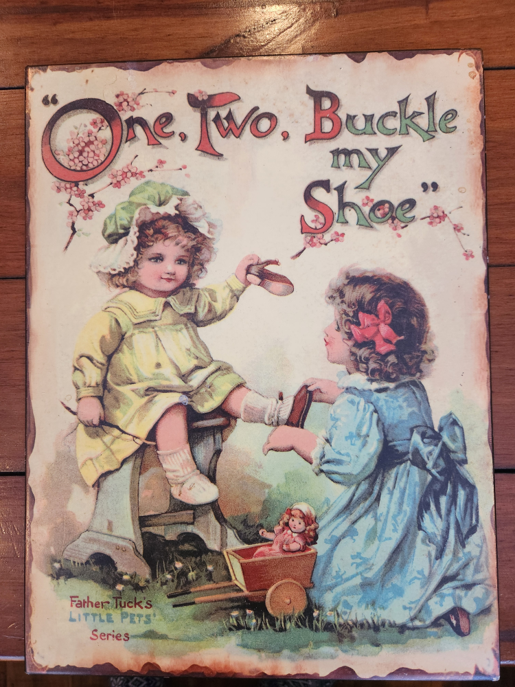 Vintage One Two Buckle My Shoe Metal Sign