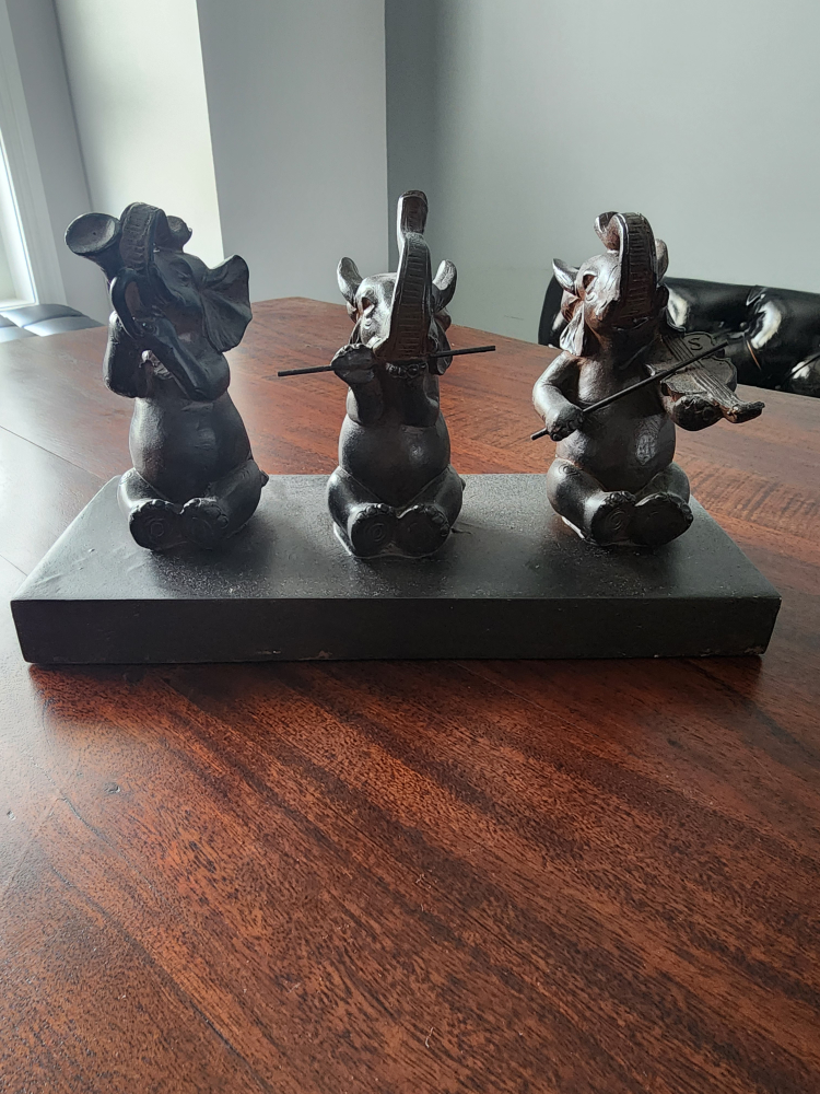 Three Elephants Playing Musical Instruments Figurine