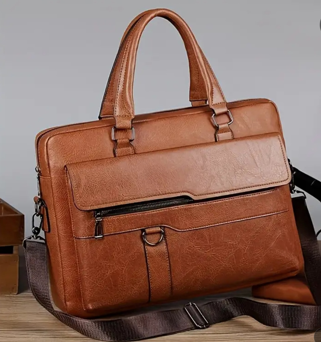 Brown Leather-Look Briefcase - photo 5