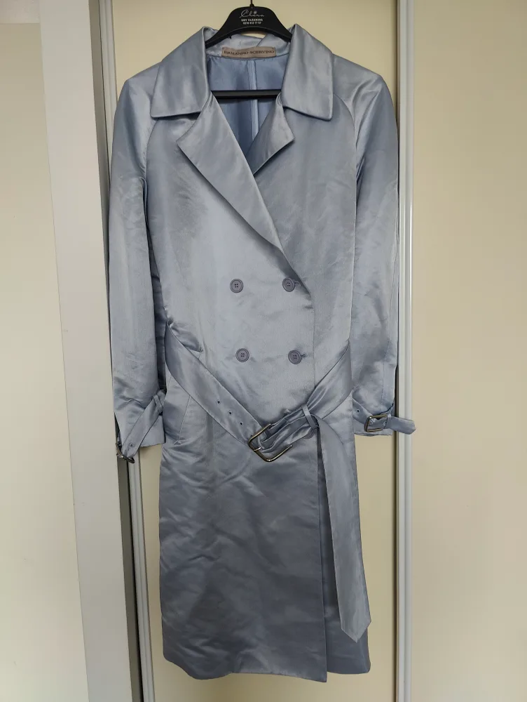 Ermanno Scervino Light Blue Satin Trench Coat thumbnail