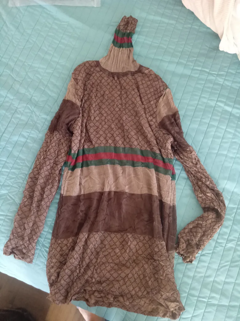 Brown and Beige Mock Neck Long Sleeve Top thumbnail