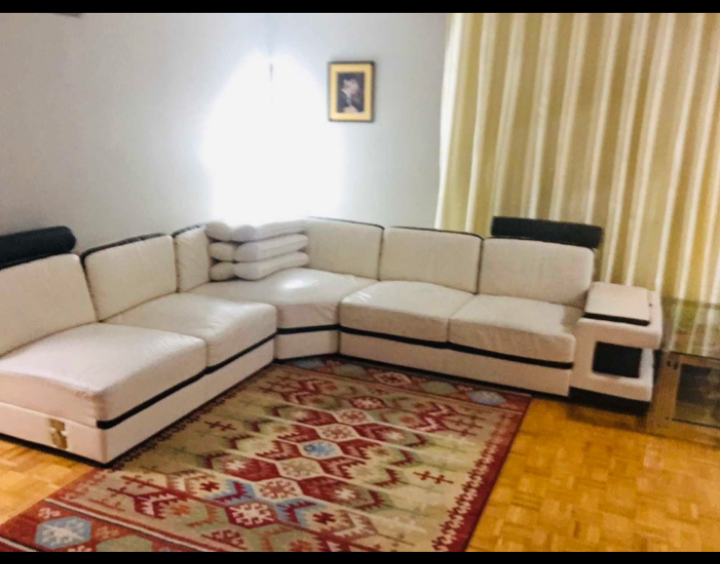 L-Shaped Sectional Sofa - Off-White and Black Leather