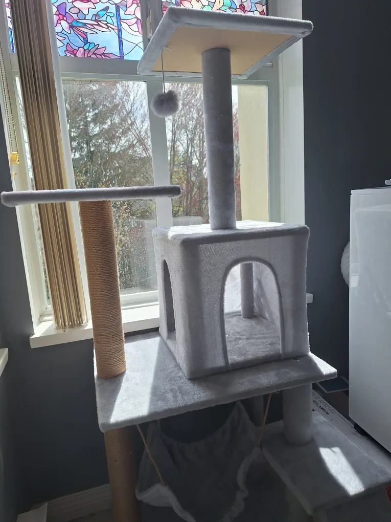 NEW Grey Cat Tree with Condo, Hammock & Sisal Posts image indicator(4)