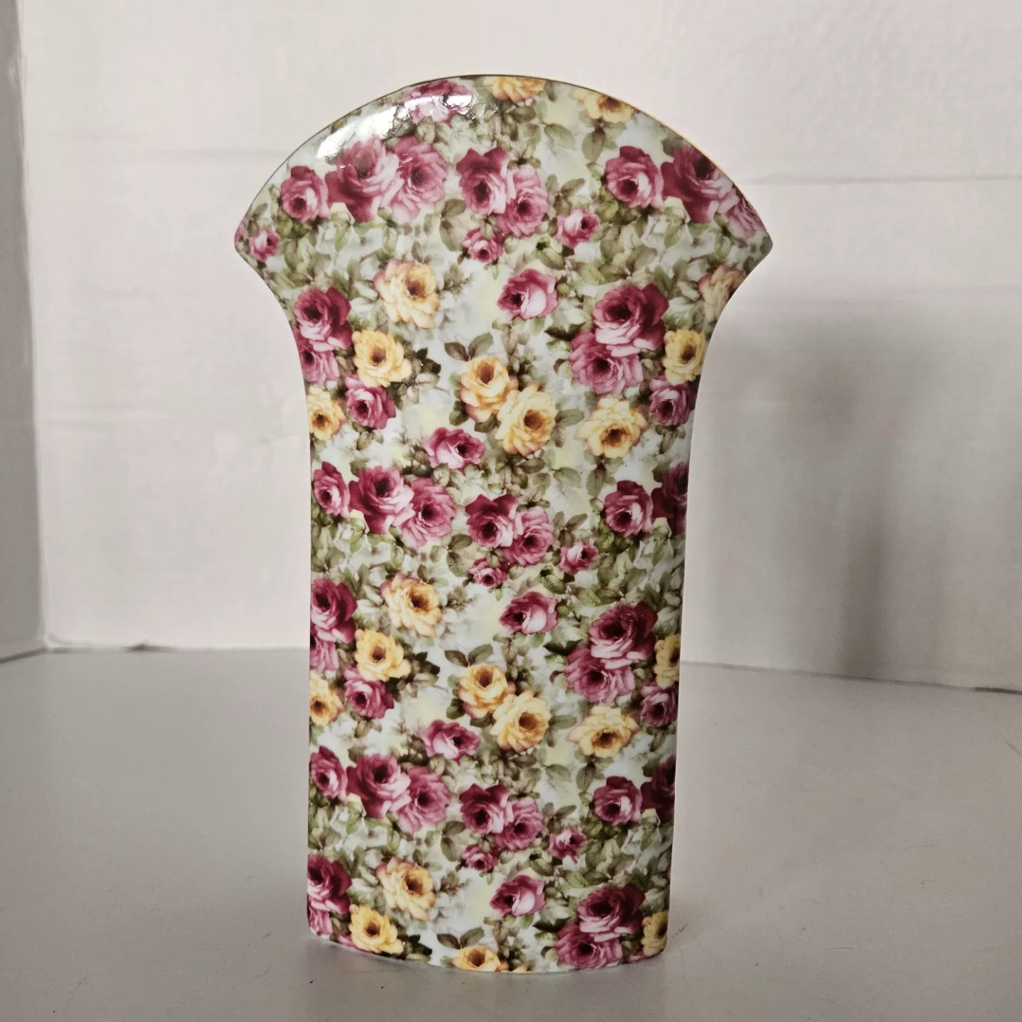 Fine Porcelain By F.K.I. Chintz Vase Cabbage Roses thumbnail