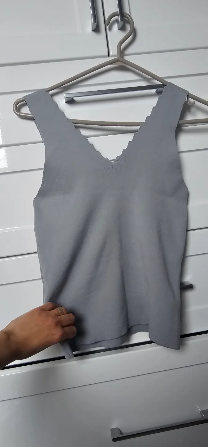 KAROL Knit Tank Top - Scalloped Neckline - Grey thumbnail