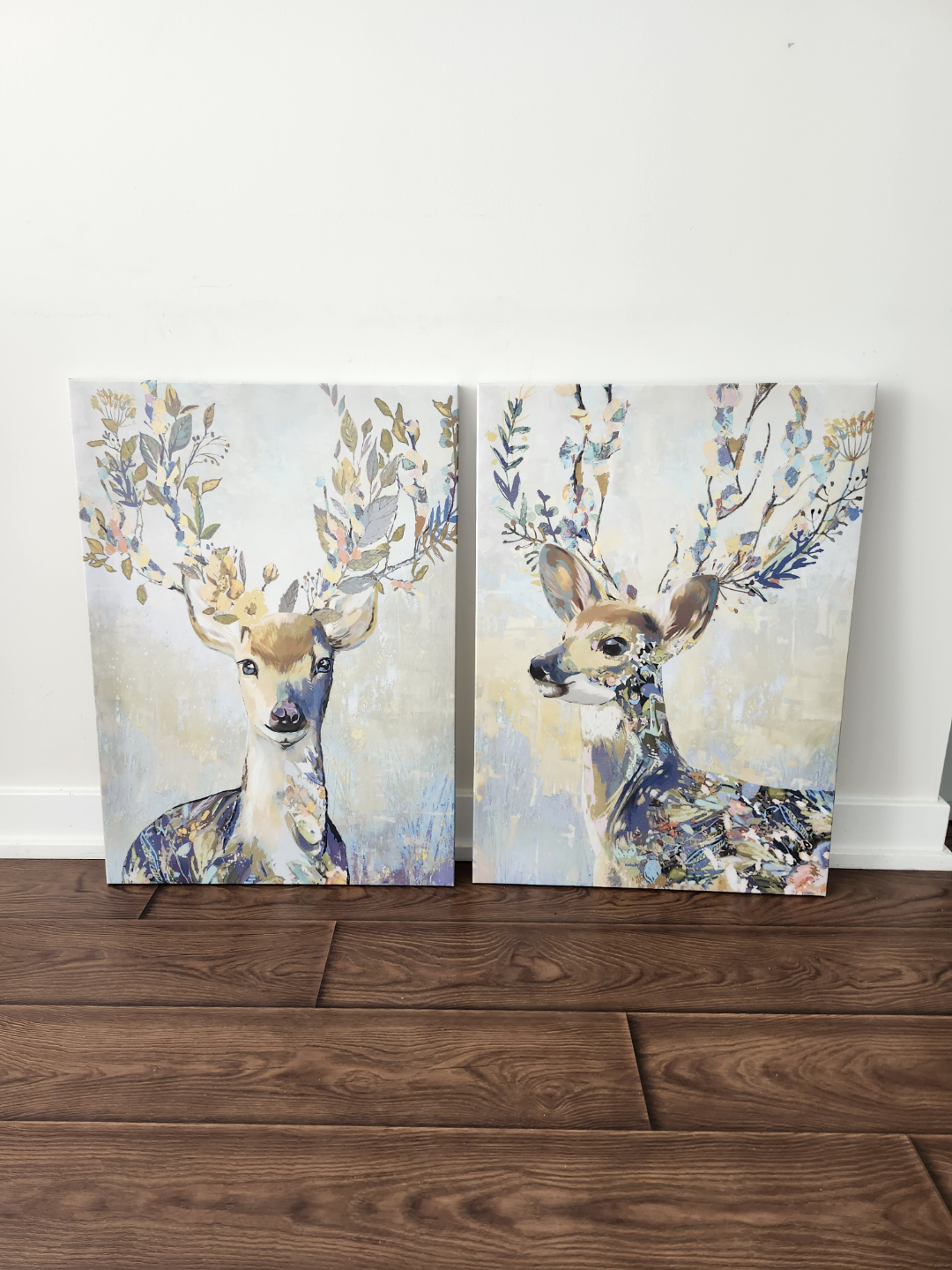 Pair of Floral Deer Canvas Wall Art