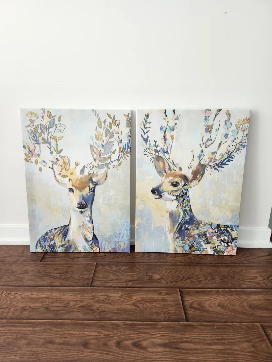 Pair of Floral Deer Canvas Wall Art thumbnail