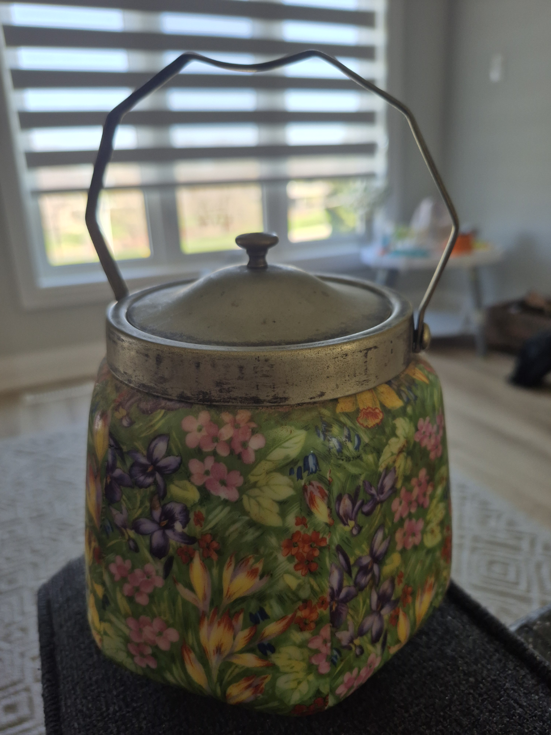 Vintage Biscuit Cookie Jar with Metal Lid