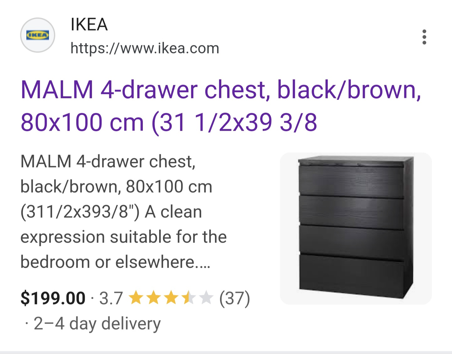 IKEA MALM / STORKLINTA 4-Drawer Chest - Black/Brown