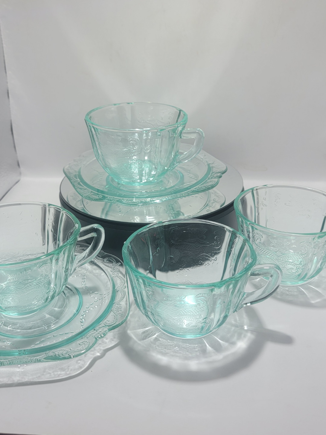 Vintage Depression Glass Teacups and Saucers Set of Four