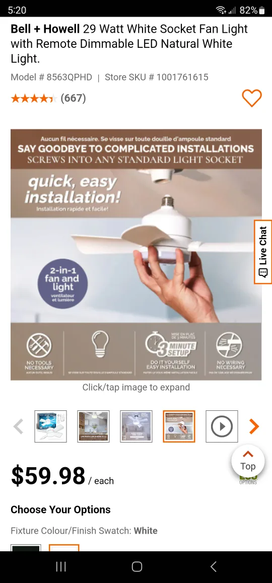 Bell + Howell 29W White Socket Fan Light with Remote image indicator(4)