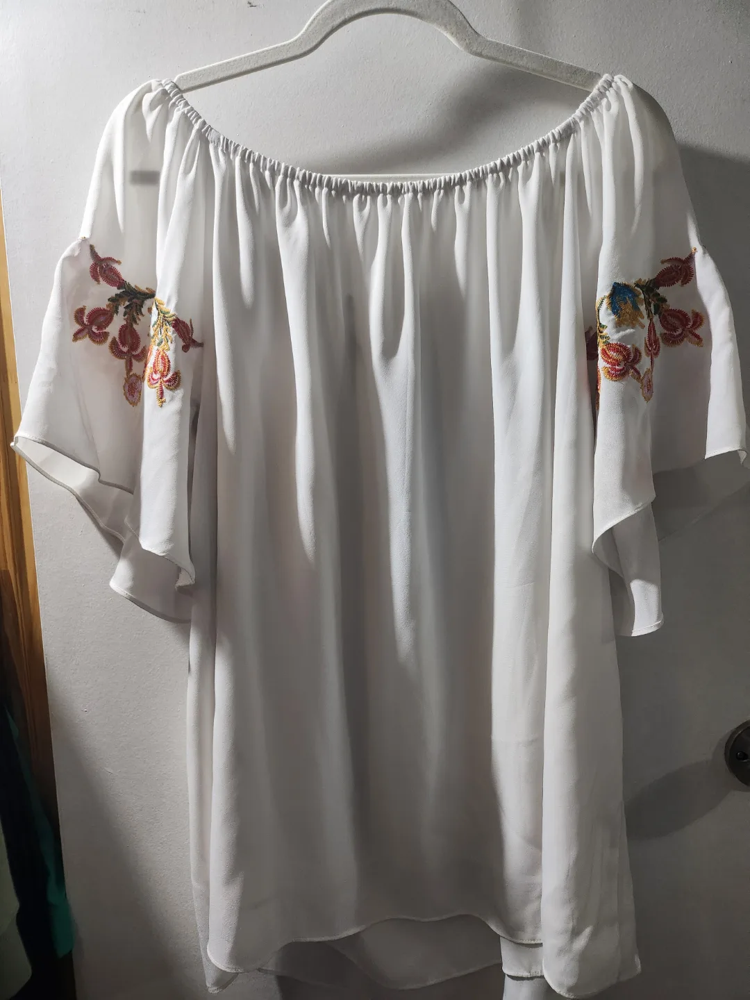 White Off-the-Shoulder Embroidered Blouse thumbnail