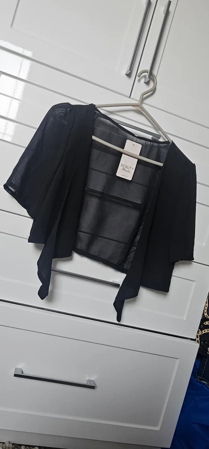 Sheer Cropped Bolero - Black & White thumbnail