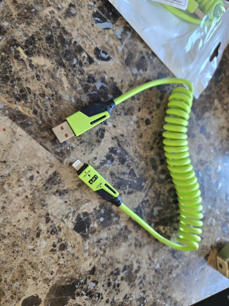 4-in-1 Coiled Charging Cable - USB, Type-C, Lightning