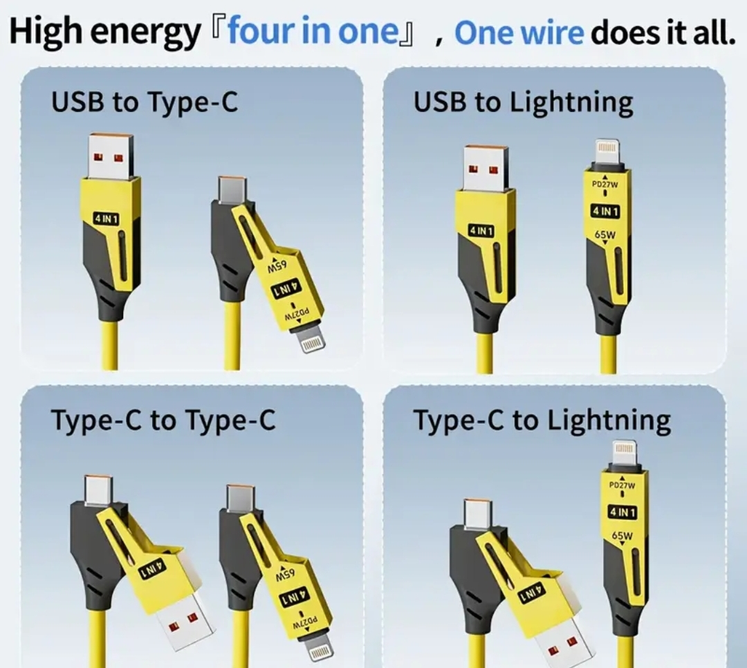 4-in-1 Coiled Charging Cable - USB, Type-C, Lightning - photo 2