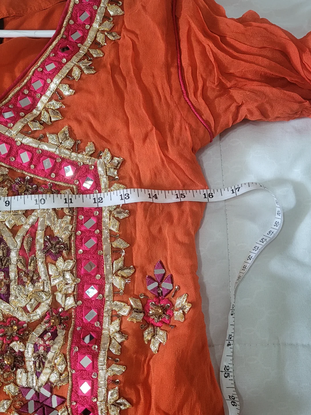 Sathangi Orange & Pink Embroidered Shalwar Kameez Suit image indicator(9)