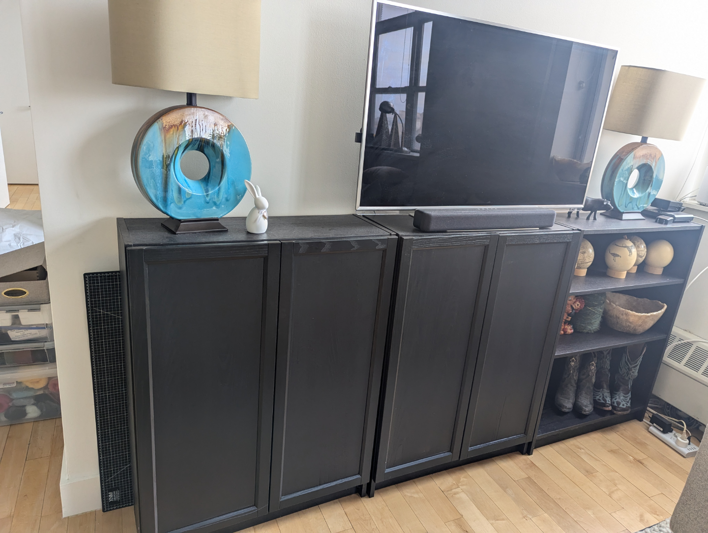 five-piece set of  Ikea. Billy bookcases with doors