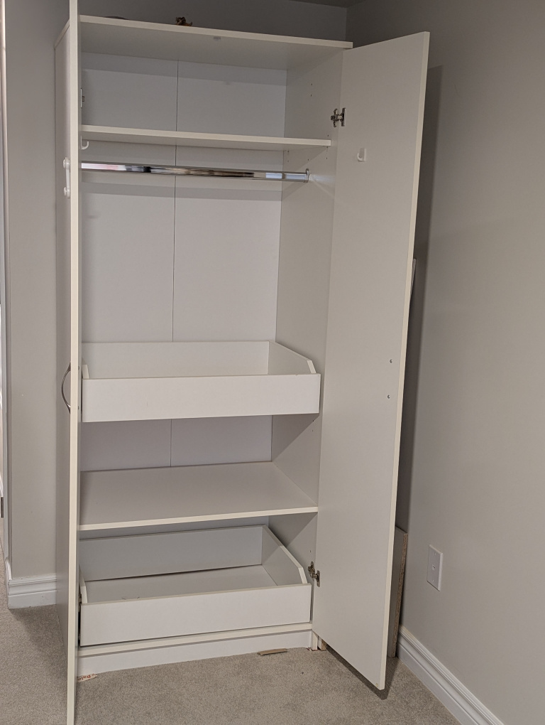 White Wardrobe with Shelves and Drawers