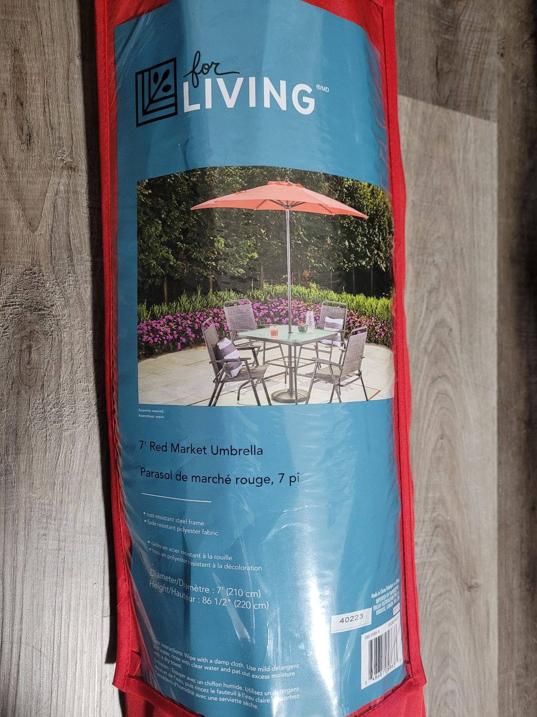 For Living Outdoor/Patio Market Umbrella, Red, 7-ft - photo 4