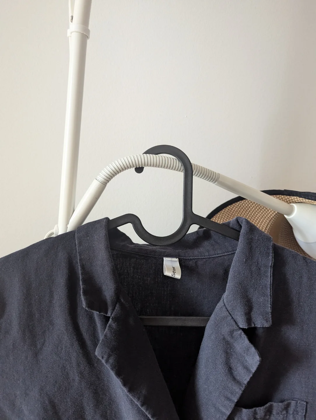 Black linen button-up mini dress image indicator(2)