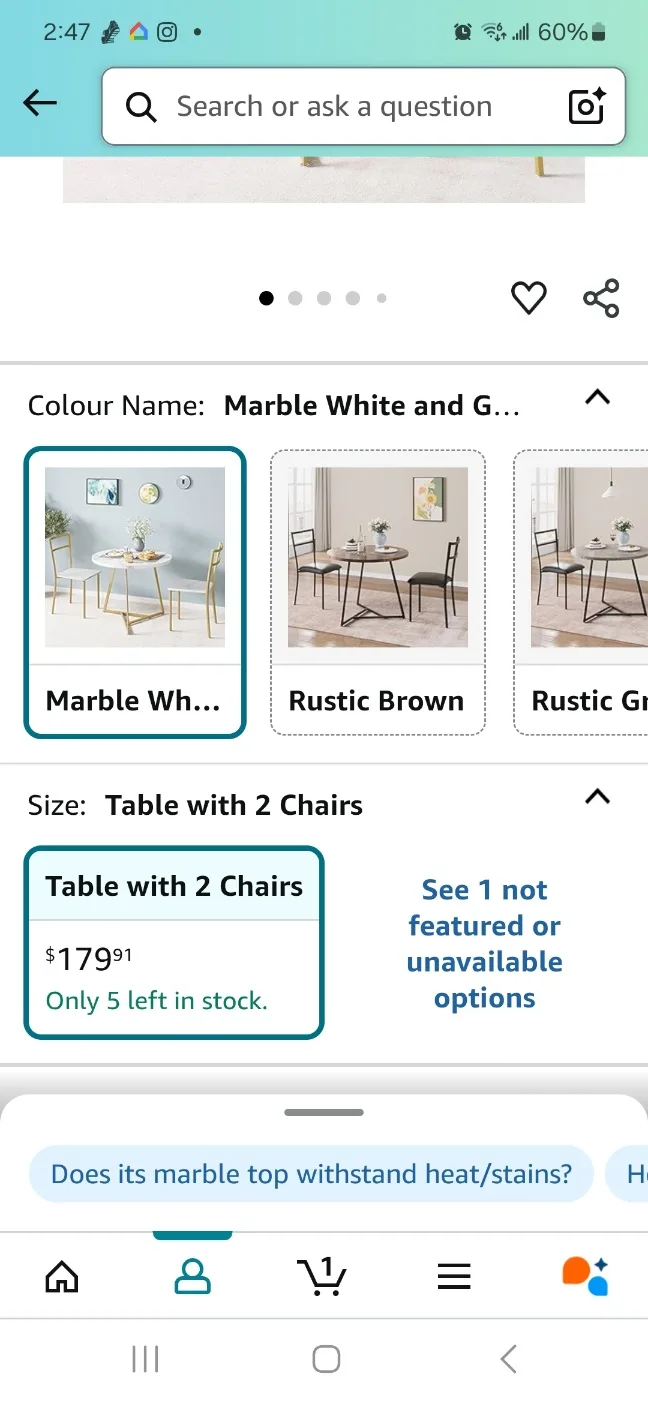 Dining table with 2 chairs image indicator(2)