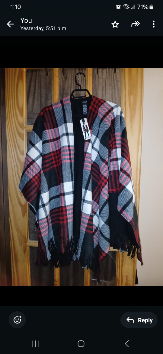 Women's Red and Black Plaid Poncho