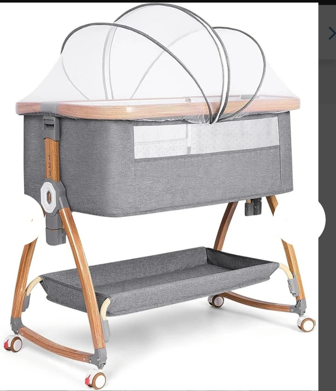 Mereryi Baby Bassinet - Grey with Wooden Frame