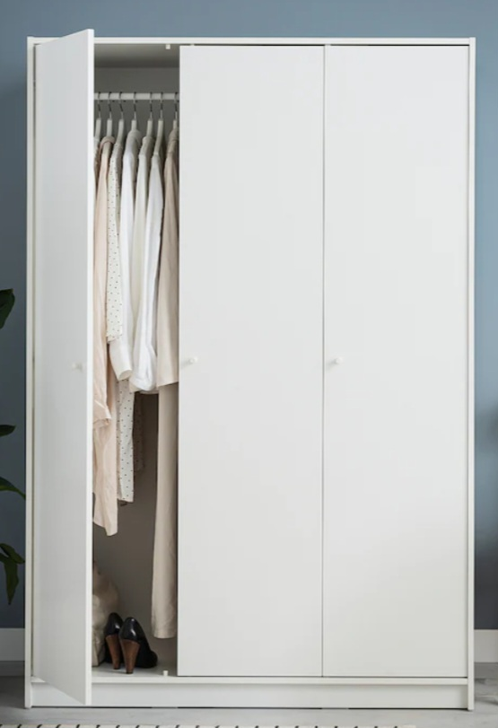 Ikea Kleppstad White 3-Door Wardrobe Closet