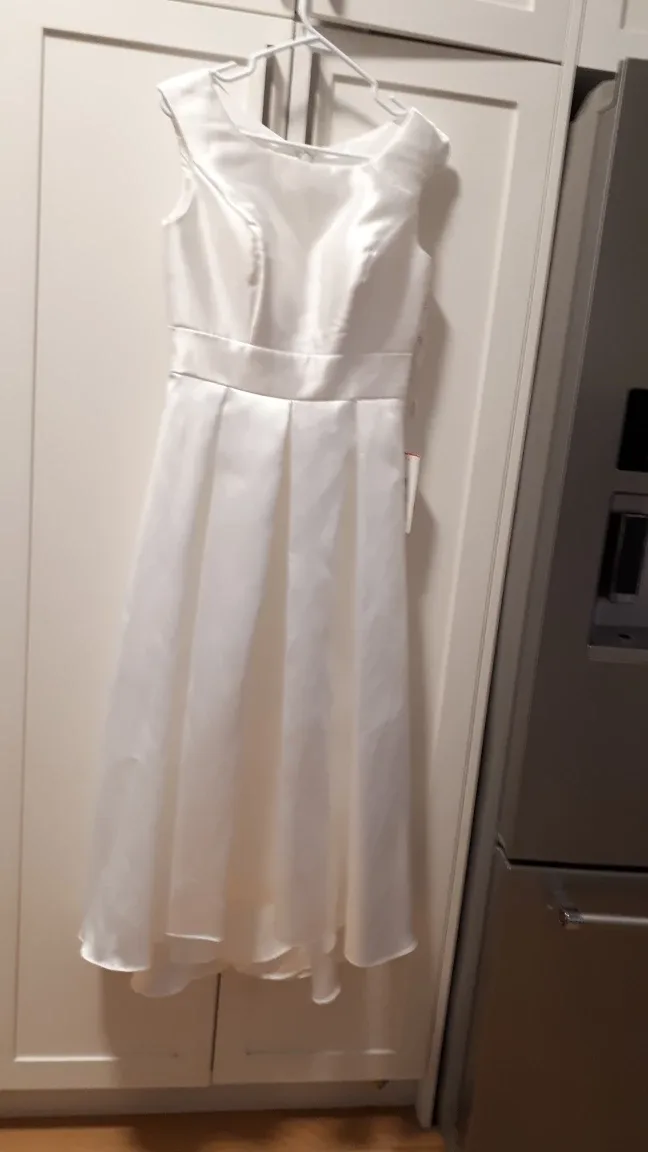 Elegant White Satin High-Low Dress image indicator(2)