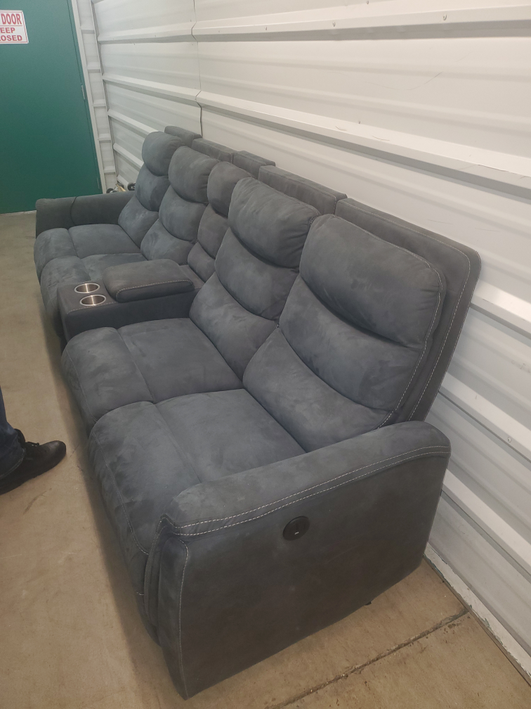BOB'S Dark Blue/Gray Suede Reclining Sofa