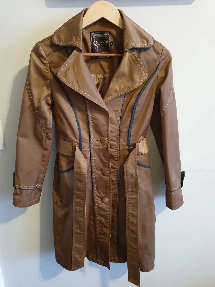 Miss Mod Women's Brown Trench Coat thumbnail