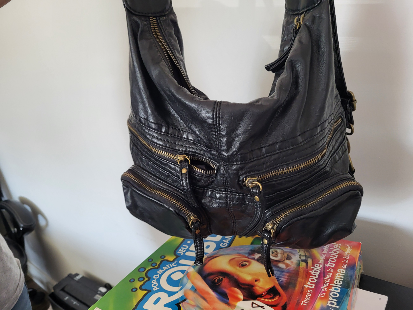 Black Leather Convertible Backpack Purse